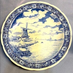 Blue and White Delfts Spinx Holland Platter with Windmill Design